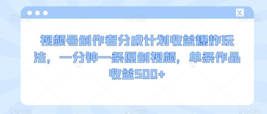 视频号创作者分成计划收益爆炸玩法，一分钟一条原创视频，单条作品收益500+ - 小毅网创-小毅网创