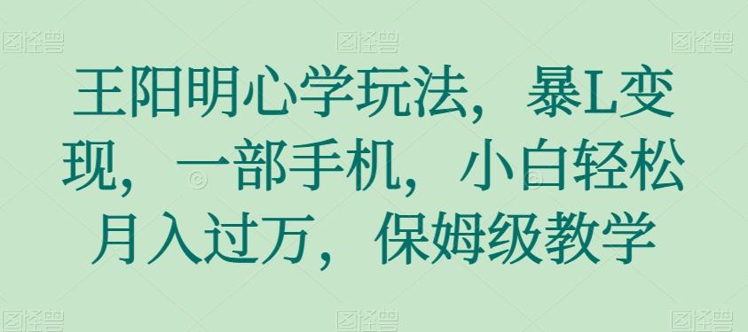 王阳明心学玩法，暴L变现，一部手机，小白轻松月入过万，保姆级教学【揭秘】 - 小毅网创-小毅网创