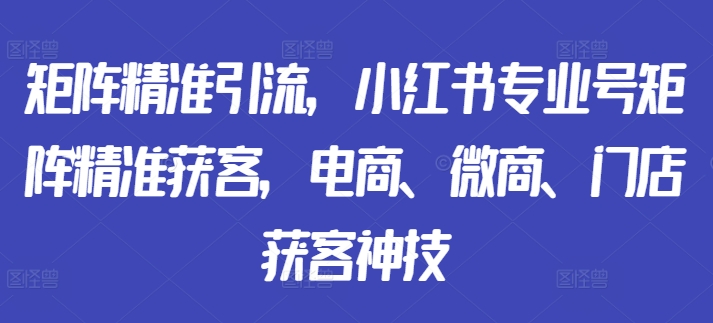 矩阵精准引流，小红书专业号矩阵精准获客，电商、微商、门店获客神技 - 小毅网创-小毅网创