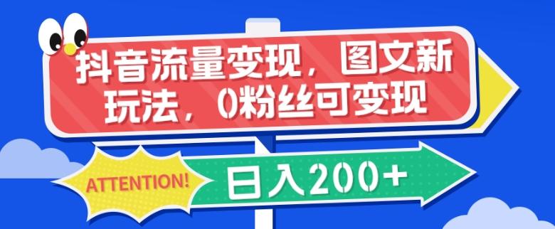 抖音流量变现，图文新玩法，0粉丝可变现，日入200+ - 小毅网创-小毅网创