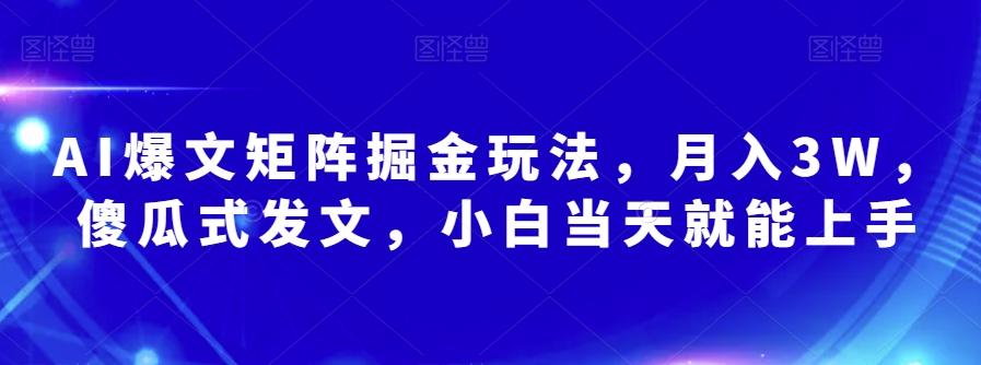 AI爆文矩阵掘金玩法，月入3W，傻瓜式发文，小白当天就能上手【揭秘】 - 小毅网创-小毅网创