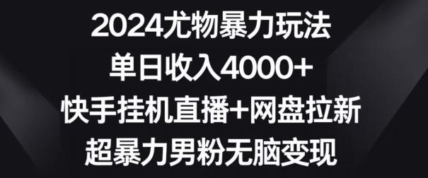 2024尤物暴力玩法，单日收入4000+，快手挂机直播+网盘拉新，超暴力男粉无脑变现【揭秘】 - 小毅网创-小毅网创