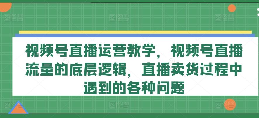 视频号直播运营教学，视频号直播流量的底层逻辑，直播卖货过程中遇到的各种问题 - 小毅网创-小毅网创