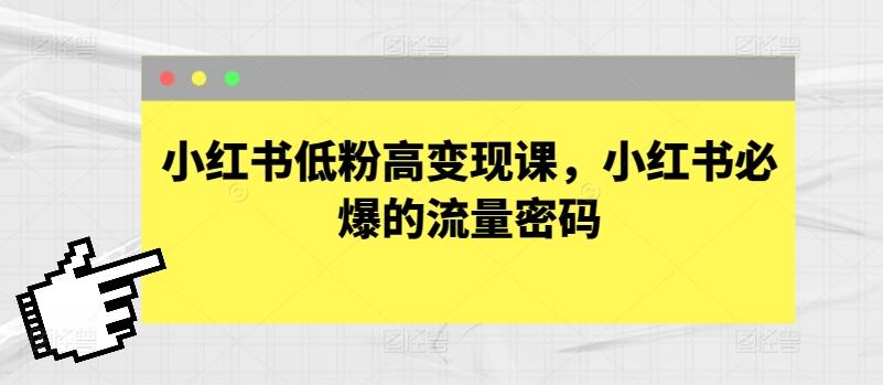 小红书低粉高变现课，小红书必爆的流量密码 - 小毅网创-小毅网创