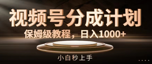 视频号分成计划保姆级教程，日入1K，小白秒上手【揭秘】 - 小毅网创-小毅网创