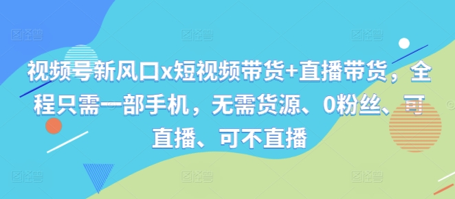 视频号新风口x短视频带货+直播带货，全程只需一部手机，无需货源、0粉丝、可直播、可不直播 - 小毅网创-小毅网创