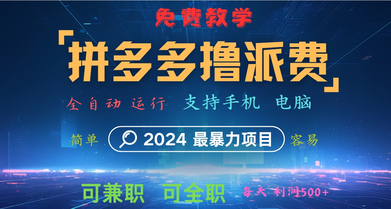 拼多多撸派费，2024最暴利的项目。软件全自动运行，日下1000单。每天利润500+，免费 - 小毅网创-小毅网创