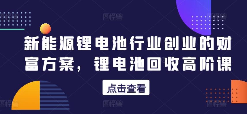 新能源锂电池行业创业的财富方案，锂电池回收高阶课 - 小毅网创-小毅网创