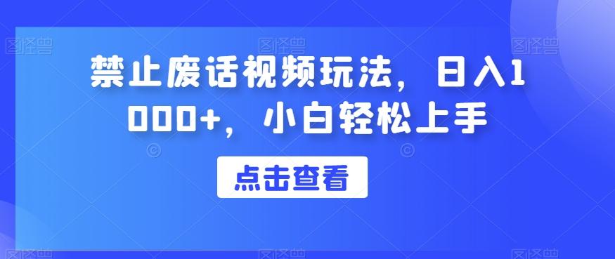 禁止废话视频玩法，日入1000+，小白轻松上手 - 小毅网创-小毅网创