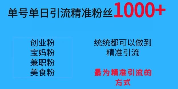 单号单日引流精准粉丝1000+，最为精准引流的方式 - 小毅网创-小毅网创