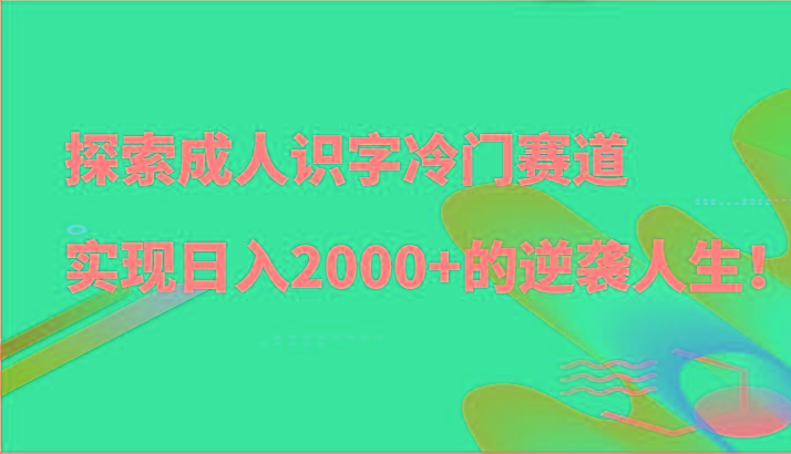 探索成人识字冷门赛道，实现日入2000+的逆袭人生！ - 小毅网创-小毅网创