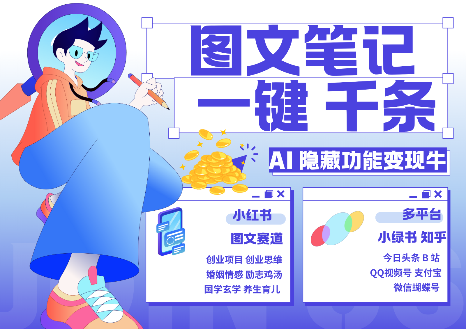 1键生成数千条图文 创业国学 秒生笔记 小红书小绿书图文 轻松引流 变现30000+ - 小毅网创-小毅网创