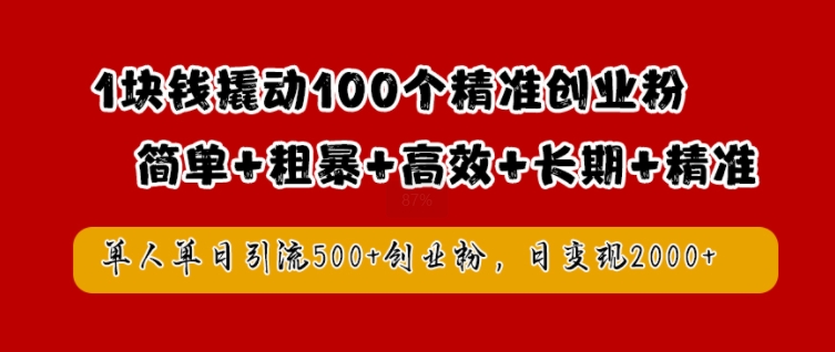 1块钱撬动100个精准创业粉，简单粗暴高效长期精准，单人单日引流500+创业粉，日变现2k【揭秘】 - 小毅网创-小毅网创