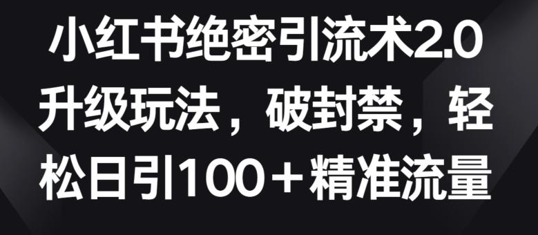 小红书绝密引流术2.0升级玩法，破封禁，轻松日引100+精准流量【揭秘】 - 小毅网创-小毅网创