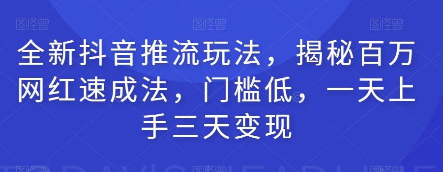 全新抖音推流玩法，揭秘百万网红速成法，门槛低，一天上手三天变现 - 小毅网创-小毅网创