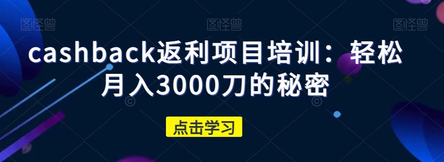 cashback返利项目培训：轻松月入3000刀的秘密 - 小毅网创-小毅网创