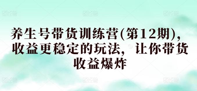 养生号带货训练营(第12期)，收益更稳定的玩法，让你带货收益爆炸 - 小毅网创-小毅网创