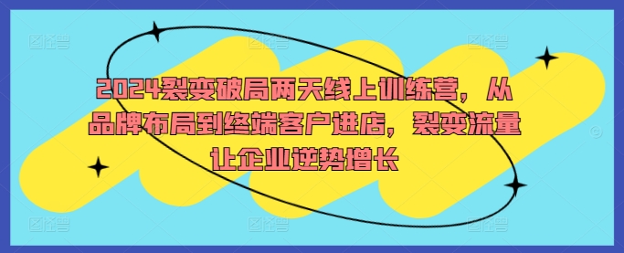 2024裂变破局两天线上训练营，从品牌布局到终端客户进店，裂变流量让企业逆势增长 - 小毅网创-小毅网创