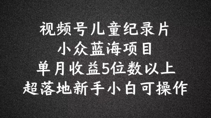 2024蓝海项目视频号儿童纪录片科普，单月收益5位数以上，新手小白可操作【揭秘】 - 小毅网创-小毅网创