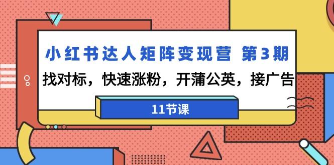 小红书达人矩阵变现营 第3期，找对标，快速涨粉，开蒲公英，接广告-11节课 - 小毅网创-小毅网创