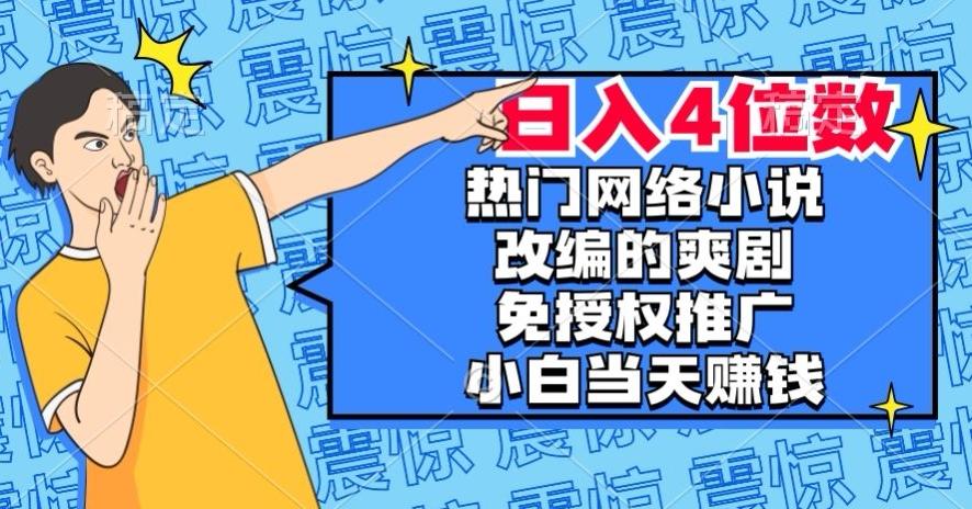 热门网络小说改编的爽剧，免授权推广，新人当天就能赚钱，日入4位数【揭秘】 - 小毅网创-小毅网创