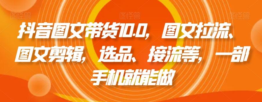 抖音图文带货10.0，图文拉流、图文剪辑，选品、接流等，一部手机就能做 - 小毅网创-小毅网创
