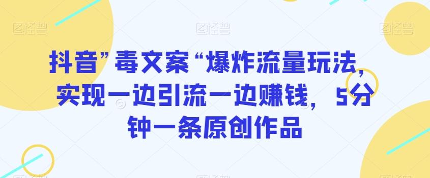 抖音”毒文案“爆炸流量玩法，实现一边引流一边赚钱，5分钟一条原创作品【揭秘】 - 小毅网创-小毅网创