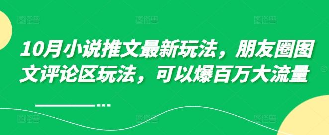 10月小说推文最新玩法，朋友圈图文评论区玩法，可以爆百万大流量  - 小毅网创-小毅网创