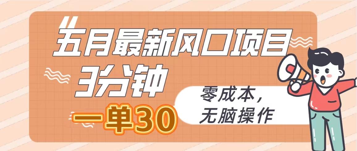五月最新风口项目，3分钟一单30，零成本，无脑操作 - 小毅网创-小毅网创