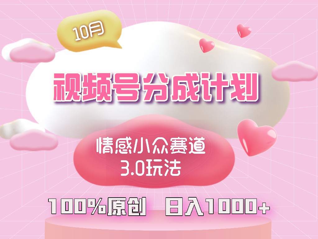 视频号情感小众赛道3.0.纯原创视频，每天1小时，小白易上手 - 小毅网创-小毅网创