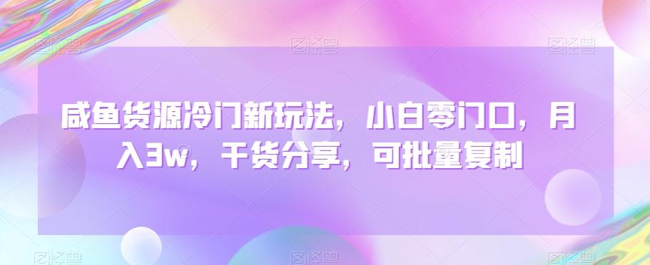 咸鱼货源冷门新玩法，小白零门口，月入3w，干货分享，可批量复制 - 小毅网创-小毅网创