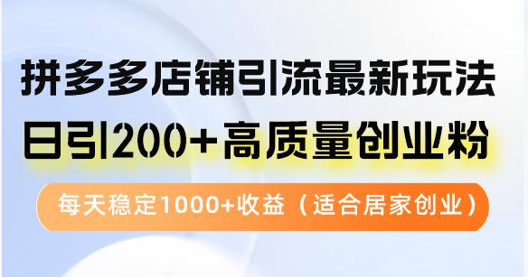 拼多多店铺引流最新玩法，日引200+高质量创业粉，每天稳定1000+收益(... - 小毅网创-小毅网创