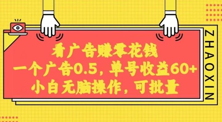 无脑看广告获取收益，一条广告0.5，日稳定60-100+，可批量放大，超级稳定 - 小毅网创-小毅网创
