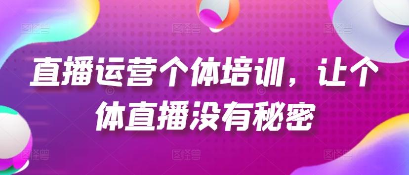 直播运营个体培训，让个体直播没有秘密，起号、货源、单品打爆、投流等玩法 - 小毅网创-小毅网创