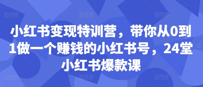 小红书变现特训营，带你从0到1做一个赚钱的小红书号，24堂小红书爆款课 - 小毅网创-小毅网创
