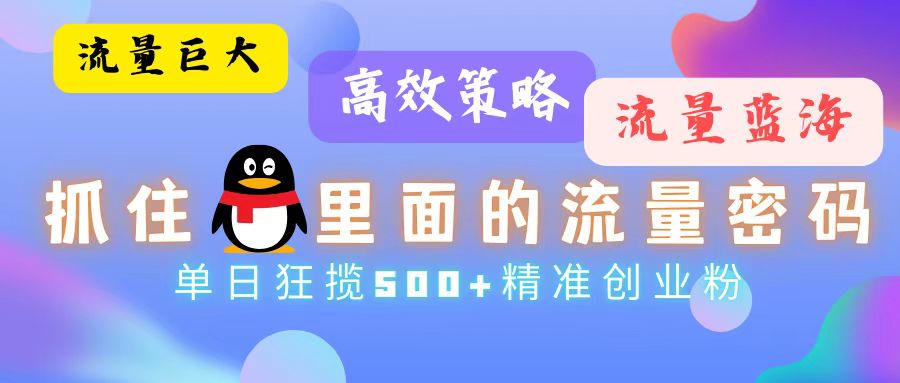 流量蓝海，抓住QQ里面的流量密码！高效策略，单日狂揽500+精准创业粉 - 小毅网创-小毅网创