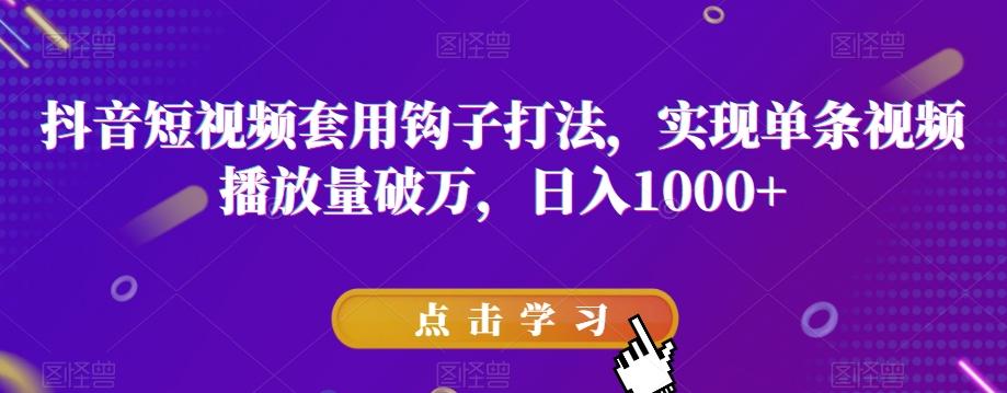 抖音短视频套用钩子打法，实现单条视频播放量破万，日入1000+【揭秘】 - 小毅网创-小毅网创