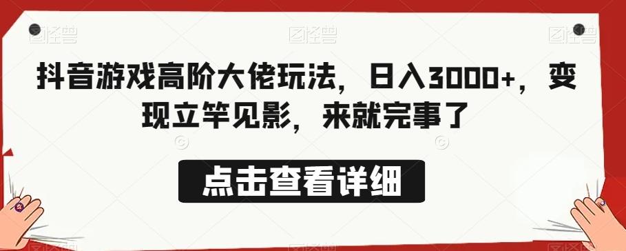 抖音游戏高阶大佬玩法，日入3000+，变现立竿见影，来就完事了 - 小毅网创-小毅网创