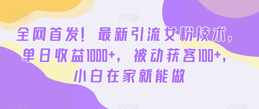 全网首发！最新引流女粉技术，单日收益1000+，被动获客100+，小白在家就能做【揭秘】 - 小毅网创-小毅网创