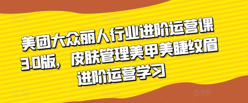 美团大众丽人行业进阶运营课3.0版，皮肤管理美甲美睫纹眉进阶运营学习 - 小毅网创-小毅网创