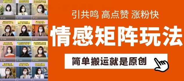 简单搬运，情感矩阵玩法，涨粉速度快，可带货，可起号【揭秘】 - 小毅网创-小毅网创