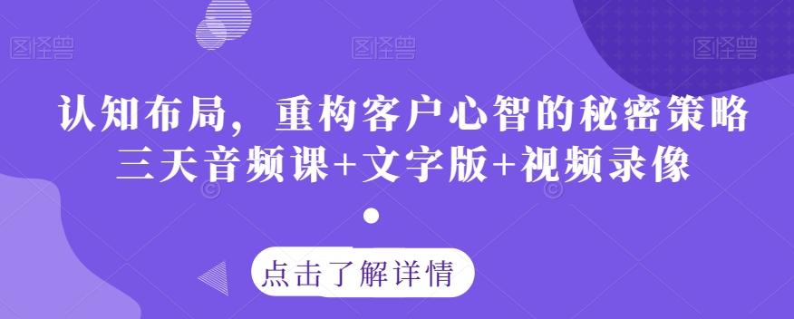 认知布局，重构客户心智的秘密策略三天音频课+文字版+视频录像 - 小毅网创-小毅网创