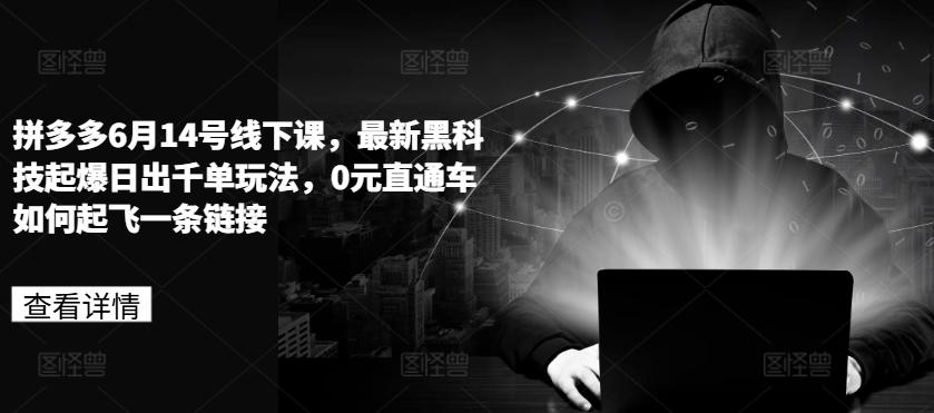 拼多多6月14号线下课，最新黑科技起爆日出千单玩法，0元直通车如何起飞一条链接 - 小毅网创-小毅网创