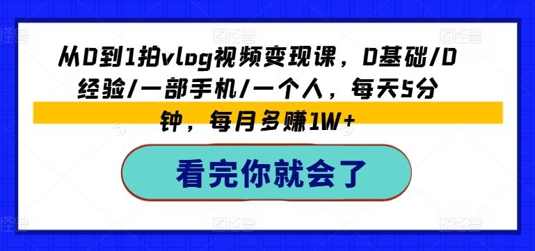 从0到1拍vlog视频变现课，0基础/0经验/一部手机/一个人，每天5分钟，每月多赚1W+ - 小毅网创-小毅网创