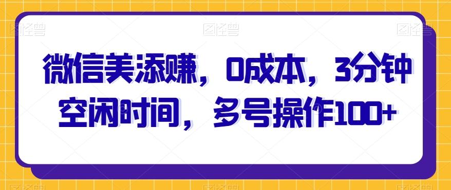 微信美添赚，0成本，3分钟空闲时间，多号操作100+ - 小毅网创-小毅网创