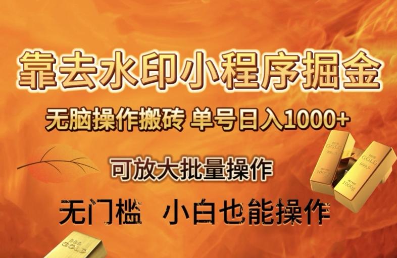 靠去水印小程序无脑操作搬砖，单号日入1000+保姆级教程可放大批量操作【揭秘】 - 小毅网创-小毅网创