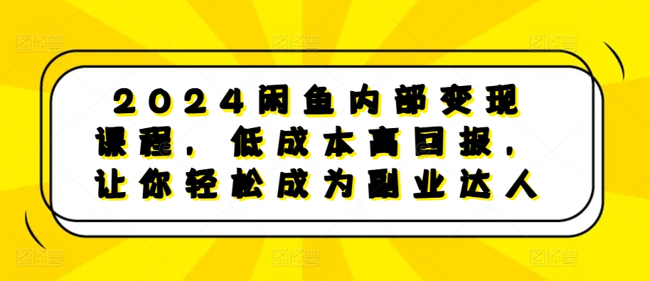 2024闲鱼内部变现课程，低成本高回报，让你轻松成为副业达人 - 小毅网创-小毅网创