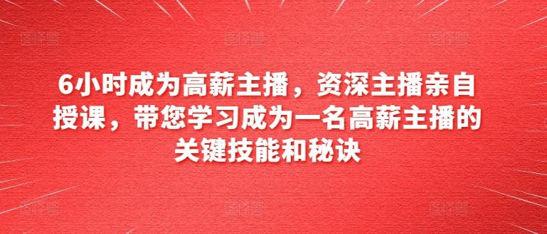 6小时成为高薪主播，资深主播亲自授课，带您学习成为一名高薪主播的关键技能和秘诀 - 小毅网创-小毅网创