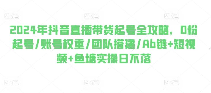 2024年抖音直播带货起号全攻略，0粉起号/账号权重/团队搭建/Ab链+短视频+鱼塘实操日不落 - 小毅网创-小毅网创