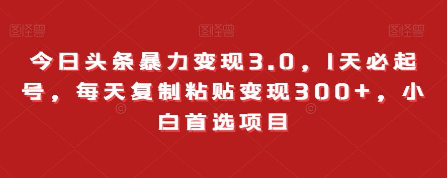 今日头条暴力变现3.0，1天必起号，每天复制粘贴变现300+，小白首选项目 - 小毅网创-小毅网创